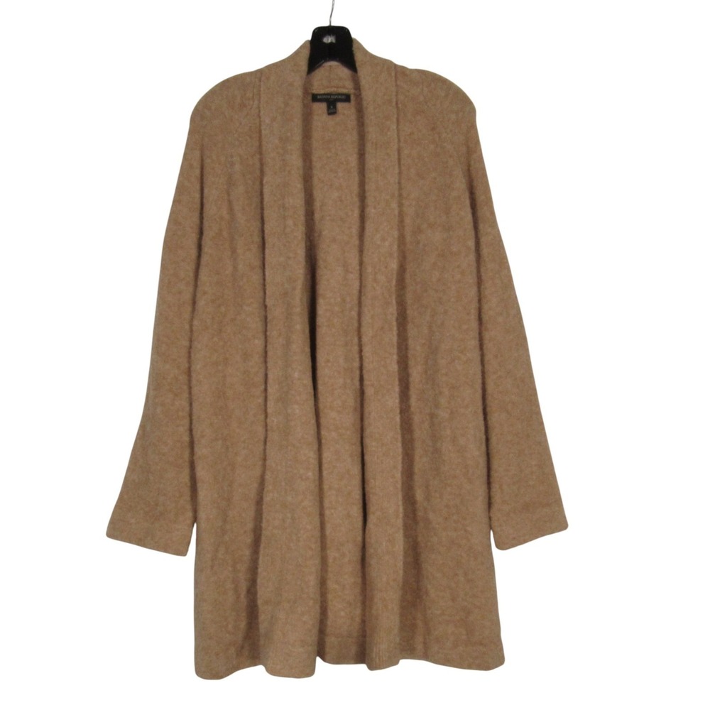 BANANA REPUBLIC Tan WOOL BLEND Open Front SHAWL COLLAR Sweater Cardigan Sz S